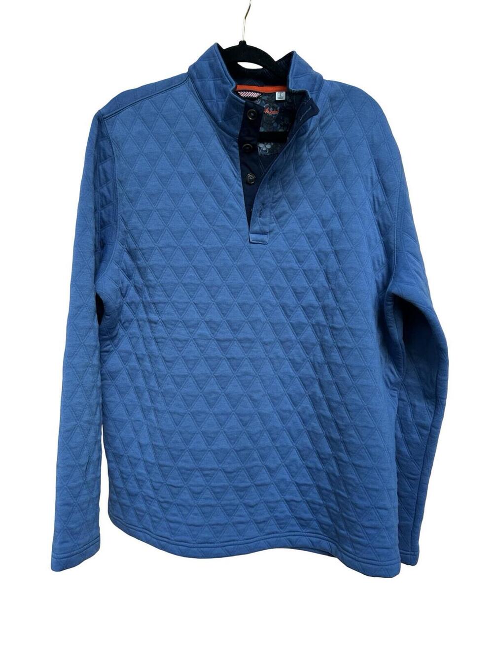 Robert Graham Quilted Pullover Mens Large Blue‎ Snap Neck Classic Fit Sweater